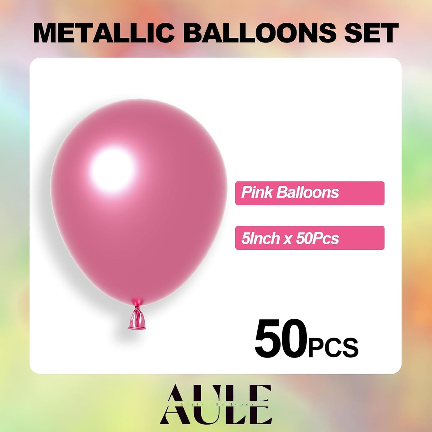 AULE Metallic Pink Balloons 5 inch 50 Pcs Pink Latex Balloons Chrome Helium Shiny Thicken Balloon Perfect Party Decoration for Wedding Birthday Baby Shower Graduation Carnival