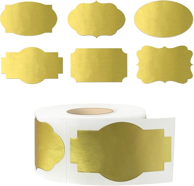 Yeachlaing 350 PCS Fancy Shape Stickers, 2" x 1.2" Gold Labels for Home, Office, Kitchen, Gifts, Jars, Food Craft