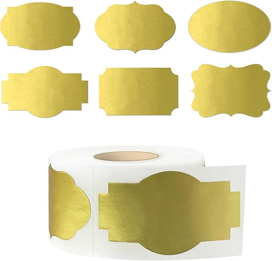 Yeachlaing 350 PCS Fancy Shape Stickers, 2" x 1.2" Gold Labels for Home, Office, Kitchen, Gifts, Jars, Food Craft