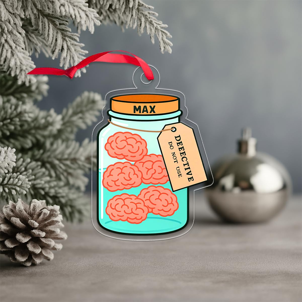 Custom Brain Jar Ornament, Personalized Medical Humor Christmas Ornament, Funny Science Gift, Holiday Keepsake, Brain Gift Acrylic Ornament – Personalized Christmas Tree