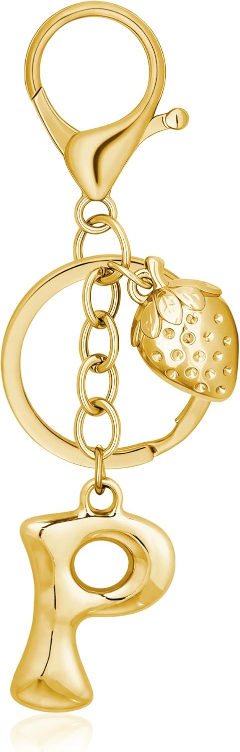 Gold Bubble Heart Initial Bag Charms for Handbags – Cute Initial Letter Keychain for Women, Purse Charms, Gold Gift