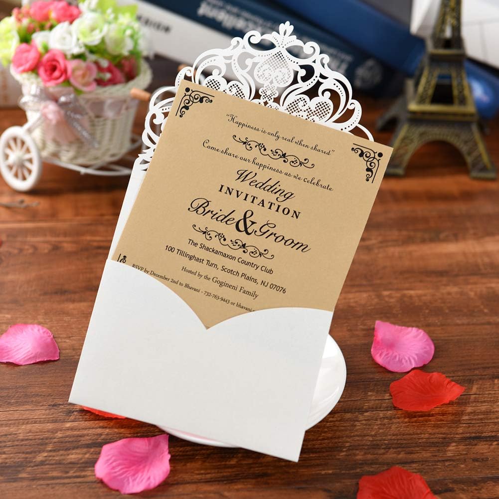 FOMTOR Laser Cut Invitations 50 Pack Laser Cut Wedding Invitations Card Kit with Blank Printable Paper and Envelopes for Wedding,Birthday Parties,Baby Shower (White)