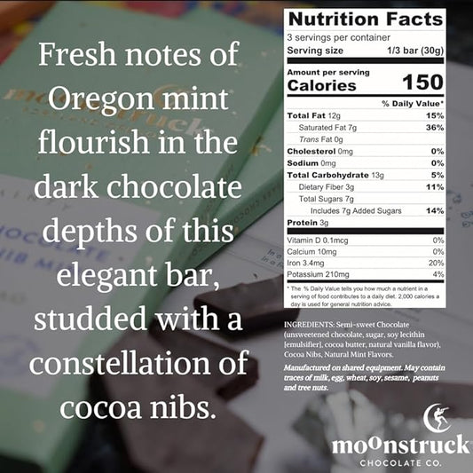 Moonstruck Chocolate Mint Chocolate Bar, 73% Cacao, 3.0oz (Pack of 1)