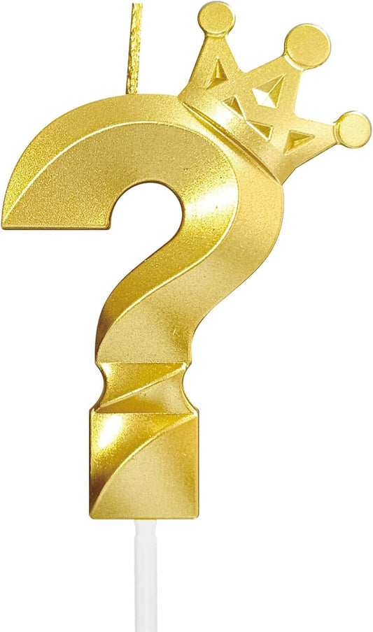 Question Mark ? Birthday Candle All Years Old Happy Birthday Number Candles Cake Topper Decorations 3D Crown (Crown-?, Gold)