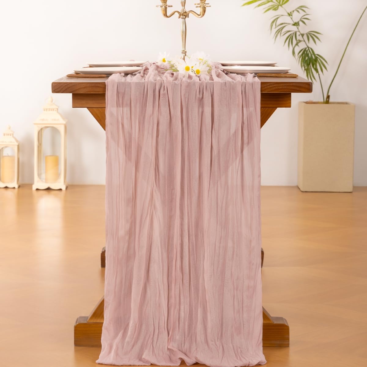 Socomi 3pcs Pink Cheesecloth Table Runner Fall Thanksgiving Boho Rustic Gauze Dusty Pink Farmhouse 120 inch 10FT Cheese Cloth Runner for Wedding Party Baby Shower Birthday Home Decor