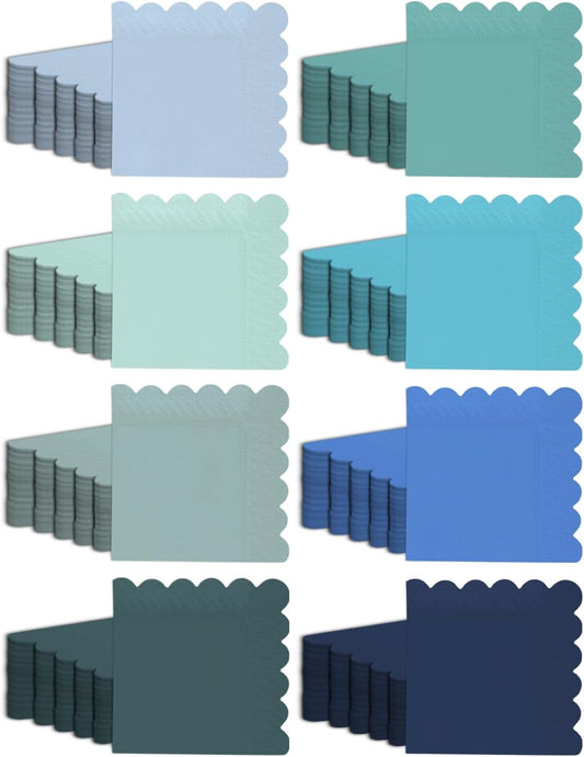 qiqee Blue Series Cocktail Dinner Napkins 5x5inch Disposable Beverage,Wedding, Birthday Party Dessert Wave Paper Napkins(120 Count)