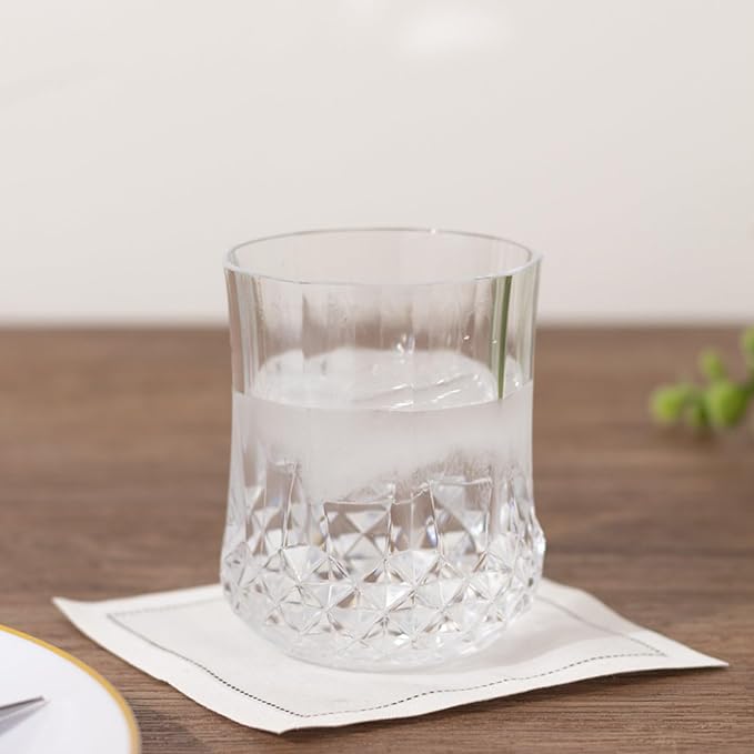 Efavormart 6 Pack Clear Crystal Cut Plastic Stemless Wine Glasses, 8oz Shatterproof Reusable All-Purpose Whiskey Cups