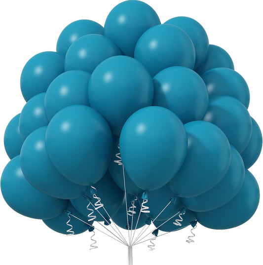 Peacock Blue Balloons 12 Inch, 50 Pcs Turquoise Blue Balloon Teal Blue Latex Balloons Matte Dark Teal Aqua Blue Helium Balloons for Birthday Baby Shower Wedding Whale Theme Party Decorations