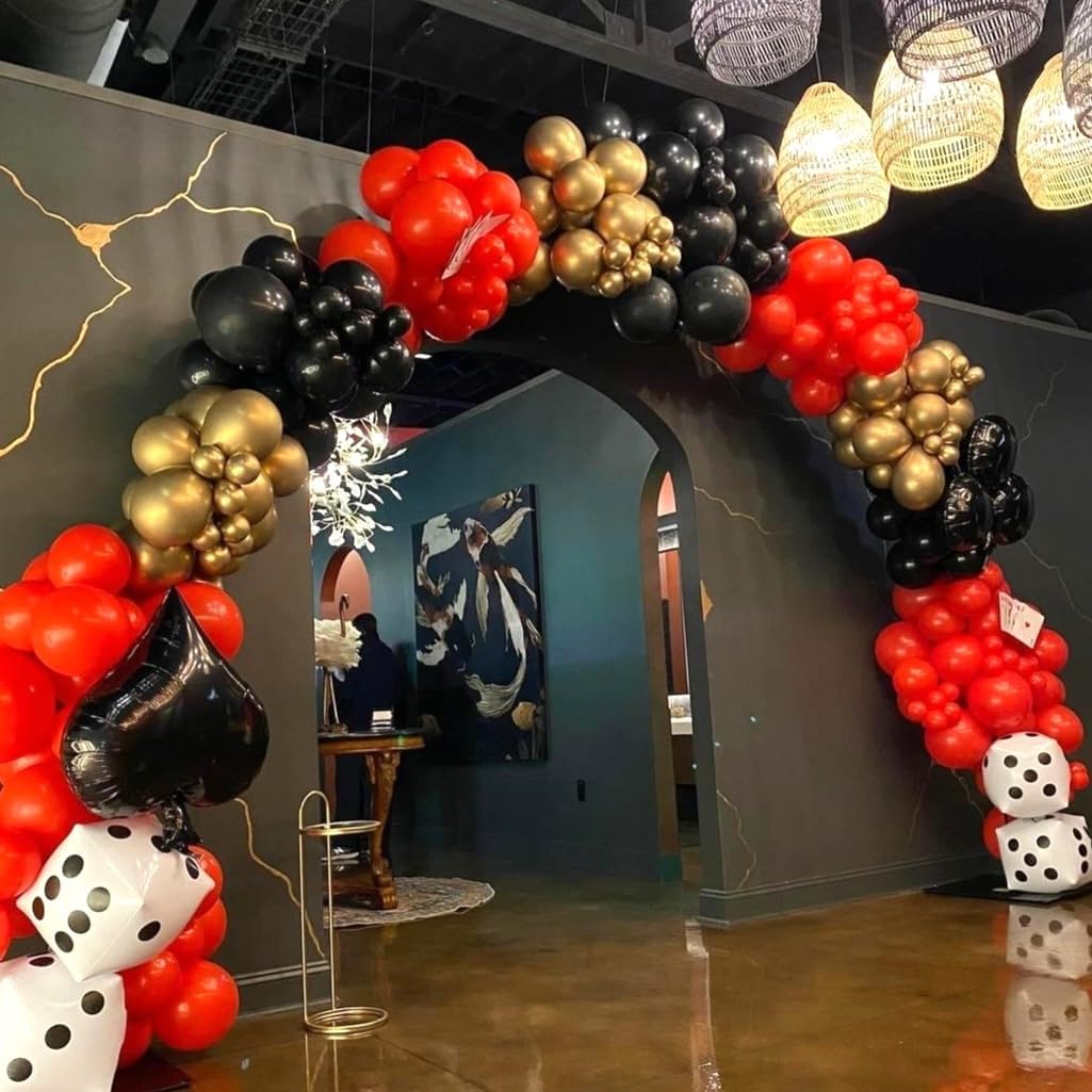 Red Black and Gold Balloons, 60Pcs 12 Inch Red and Black Gold Party Balloons Casino Theme Party Decoration for Graduation New Year Casino Movies Night Festival Birthday Party Decorations