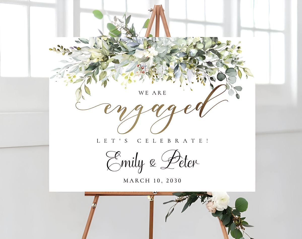 Greenery Engagement Party Welcome Sign, We Are Engaged Welcome Sign
