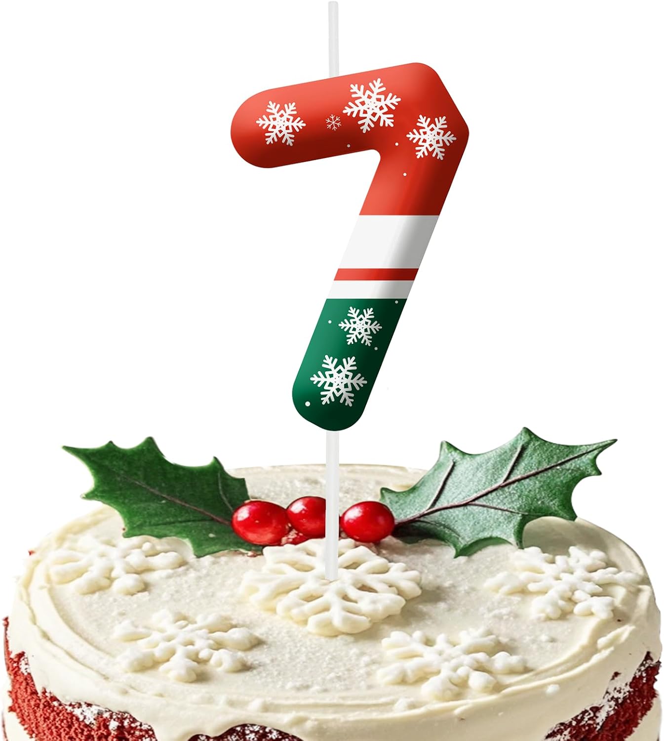 Christmas 7th Birthday Number Candles, Number 7 Candle Cake Toppers for Christmas Themed Parties, 7th Birthday Cake Candles for Boys and Girls, Kids Party Supplies