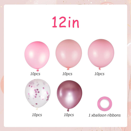 50pcs Pink Balloons Kit - 12 Inch Assorted Metallic Pastel Macaron Light Pink Balloons & Confetti Balloons for Birthday, Baby Shower, Anniversary, Wedding, Valentine’s Party Decorations