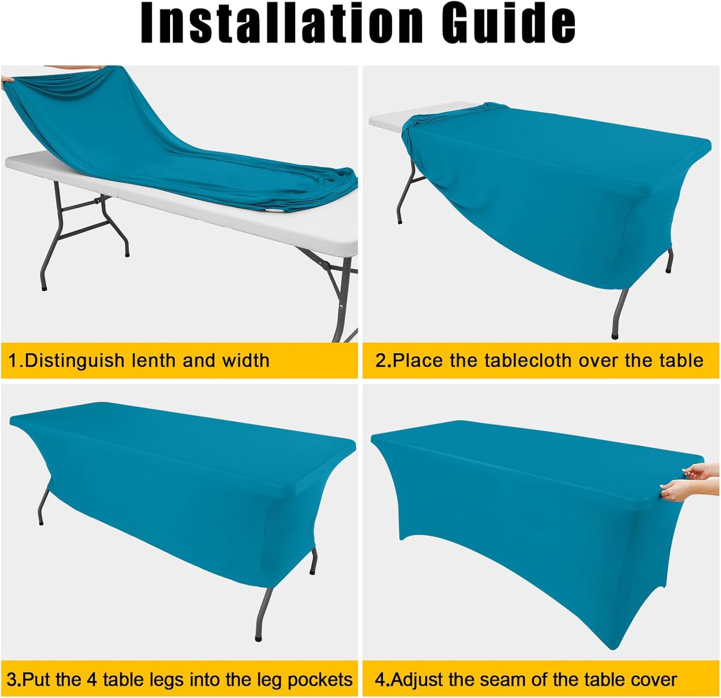 Smiry 2 Pack Spandex Table Cloth 6FT, Elastic Fitted Stretch Tablecloths, Washable and Wrinkle Free Rectangular Patio Table Cover for Outdoor, Wedding, Banquet & Parties (Teal, 72Lx30Wx30H Inch)