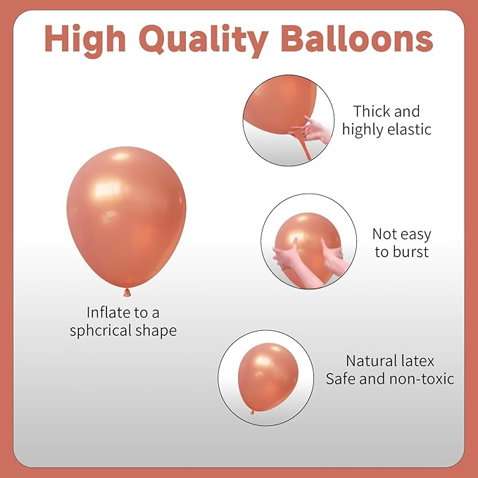 Rose Gold Balloons Arch Kit,130pcs Pearl Metallic Rose Gold Balloon Garland,Different Sizes White and Gold Latex Balloons for Wedding Bridal Baby Shower Birthday Party Decorations for Women