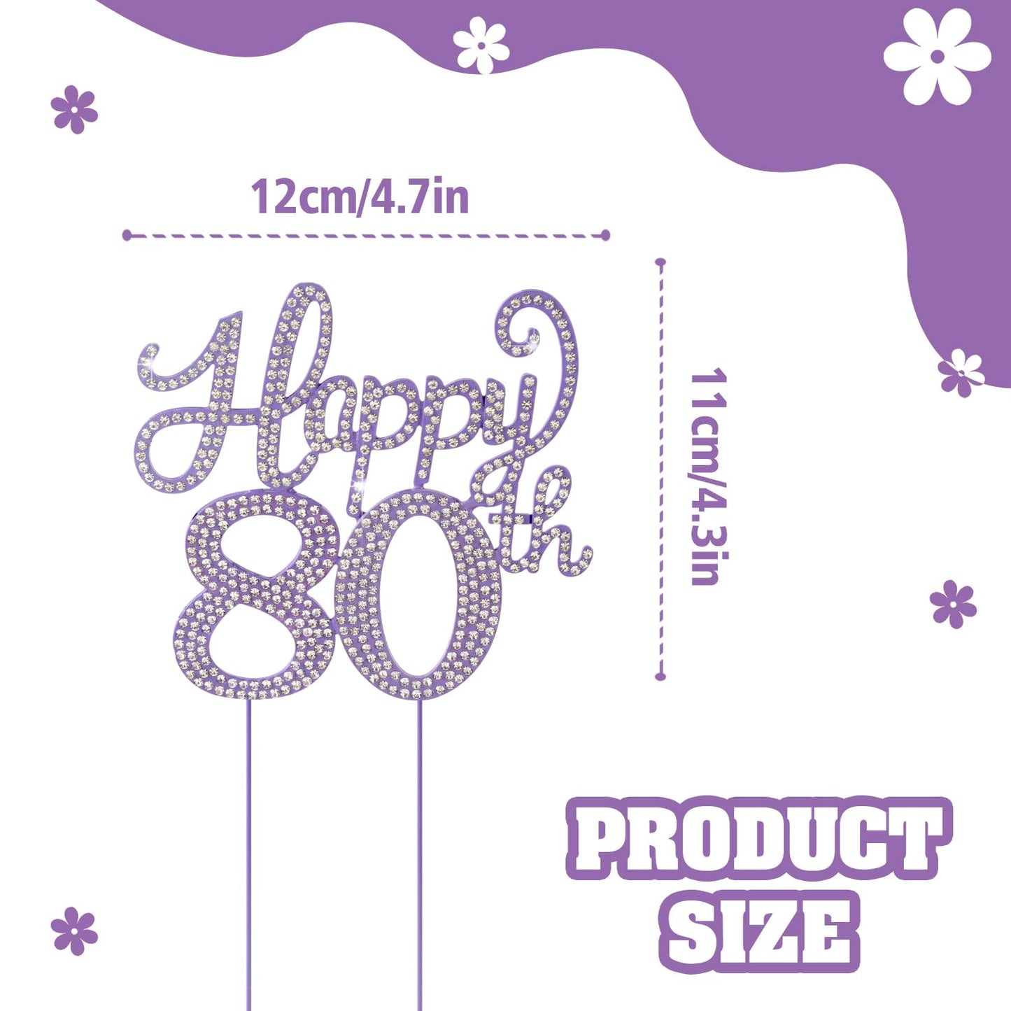 LASKYER Happy 80th Birthday Purple Rhinestone Cake Topper - 80th Birthday/Anniversary,Cheers to Eighty Years Old Bday Party Metal Sparkly Centerpieces Decorations.