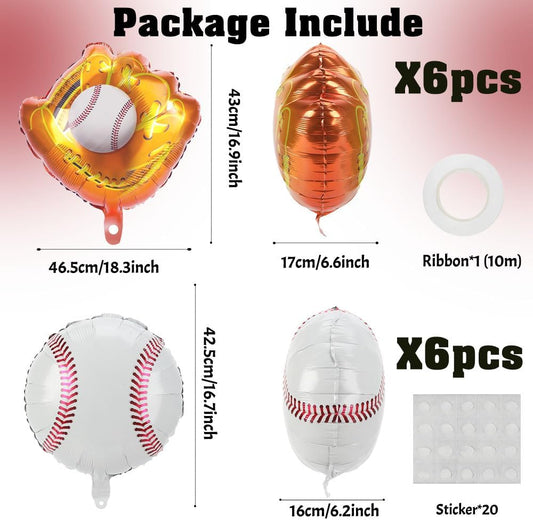 12 PCS 18 Inch Baseball Balloons Foil Party Favors Baseball Lover Theme Sports Glove Giant Balloons Birthday Party Decorations Christmas Mylar Helium Aluminum Balloon Baby Shower Gender Reveal