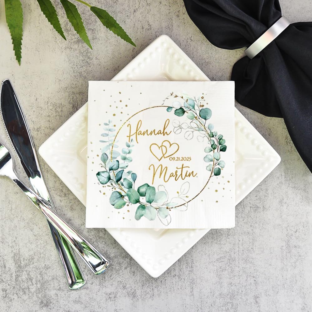 Personalized Wedding Cocktail Napkins, Customized Monogram Wedding Napkin, Custom Cake Napkins for Party, Beverage Cocktail Luncheon Dinner, Dinner Paper, Anniversary Decor
