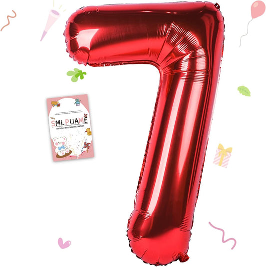 Smlpuame 40 inch Number Balloon 0-9 Red Large Number 7 Balloons,Digital Balloons for Birthday Party Celebration Decorations Supplies, Helium Foil Number Balloons for Wedding Anniversary