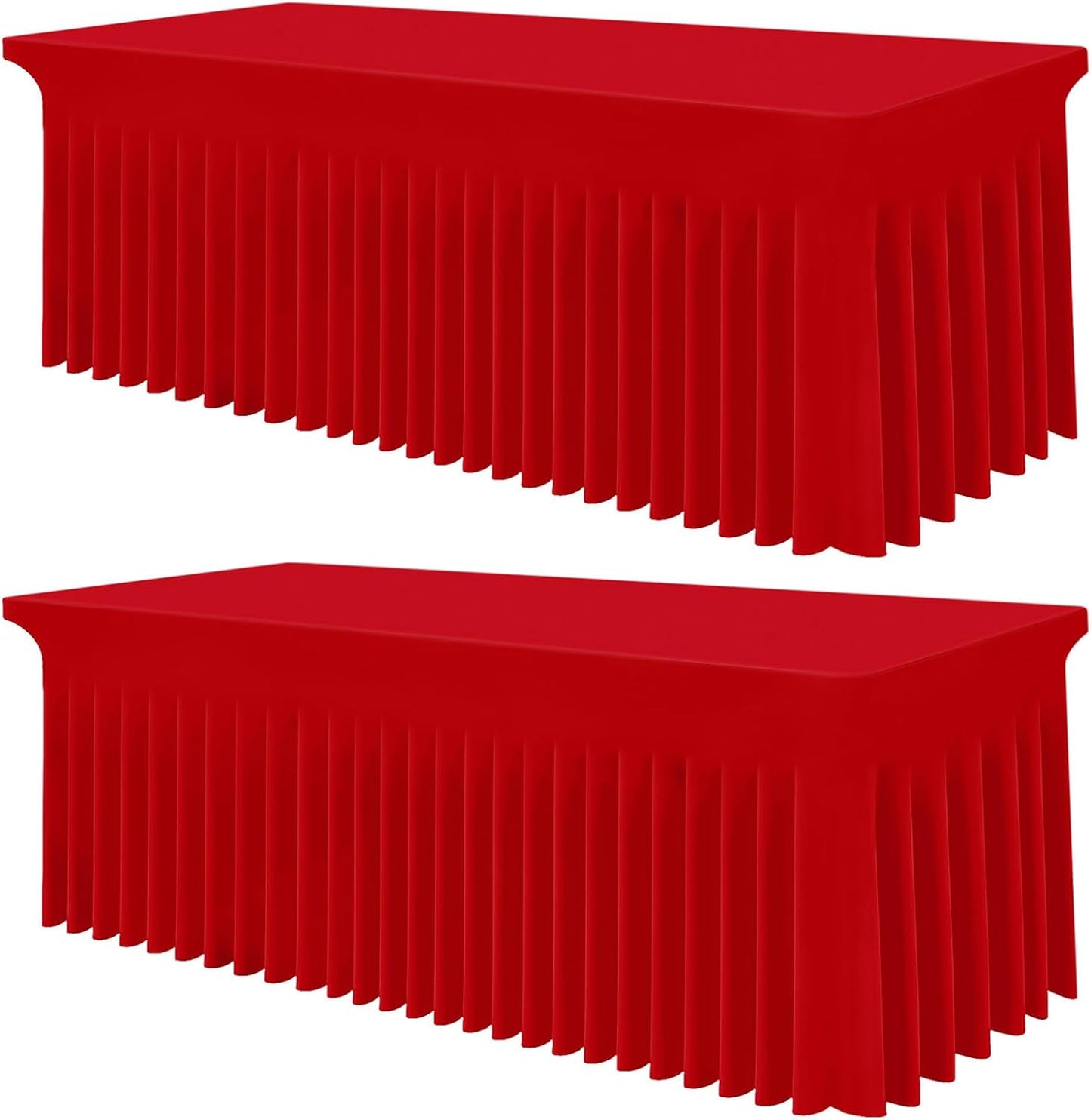 Smiry Spandex Tablecloth 2 Pack, Elastic Fitted Stretch Tablecloth for 8FT Rectangle Tables, Waterproof Washable Table Cover Skirt for Outdoor, Wedding, Banquet & Parties (Red, 96Lx30Wx30H Inch)
