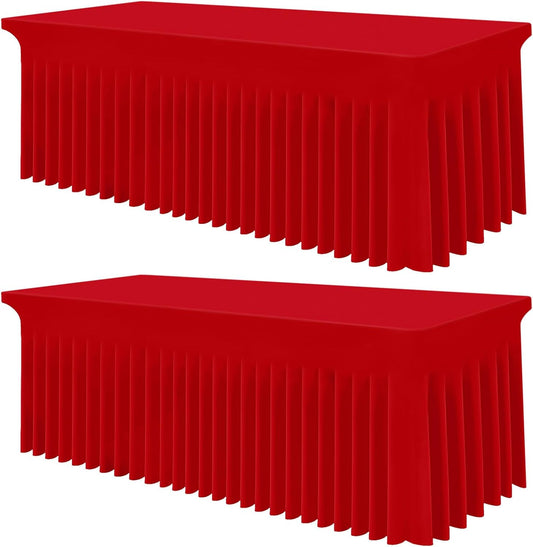 Smiry Spandex Tablecloth 2 Pack, Elastic Fitted Stretch Tablecloth for 6FT Rectangle Tables, Waterproof Washable Table Cover Skirt for Outdoor, Wedding, Banquet & Parties (Red, 72Lx30Wx30H Inch)