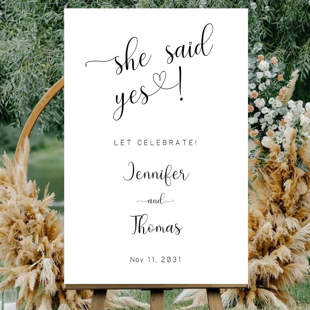 Personalized Engagement Welcome Sign – Minimalist Engagement Party Yard Sign – We’re Engaged Signs – Engagement Party Decorations for Couple - She Said Yes! (Version 3)