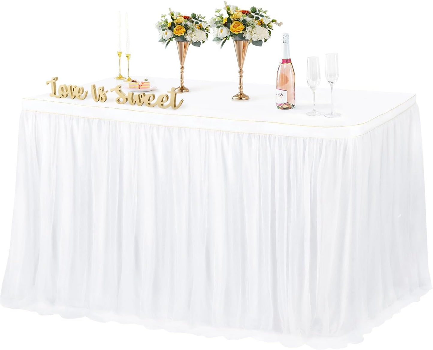 6Ft White Tulle Table Skirts for Rectangle Tables Covers Ruffle Tutu Cloth Tableskirt, 72X30.3'' Tulle Tablecloth For Wedding Round Table Bridal Baby Shower Birthday Banquet Party Decorations