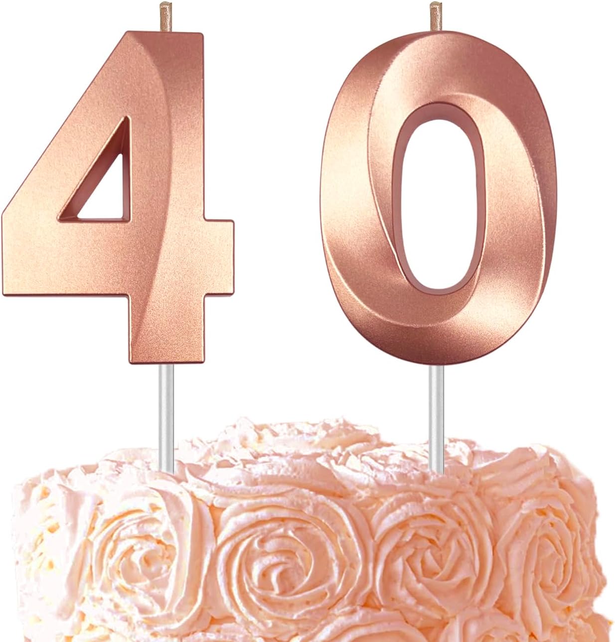 Rose Gold Number 40 Candles, 3D Diamond 2.76 Inch Cake Topper Birthday Candles for Wedding Anniversary Cake Decorations, Happy Birthday Party Decorations