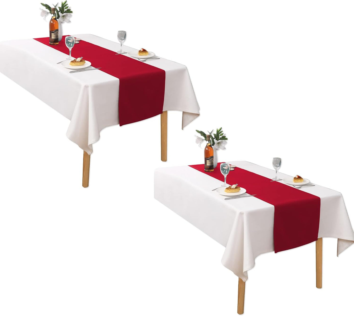 DUALIFE 2 Pack Table Runner 14 x 108 Inch Long Table Cloth Table Runners for Wedding Engagement Banquet Graduations Birthday Party Decorations, Red