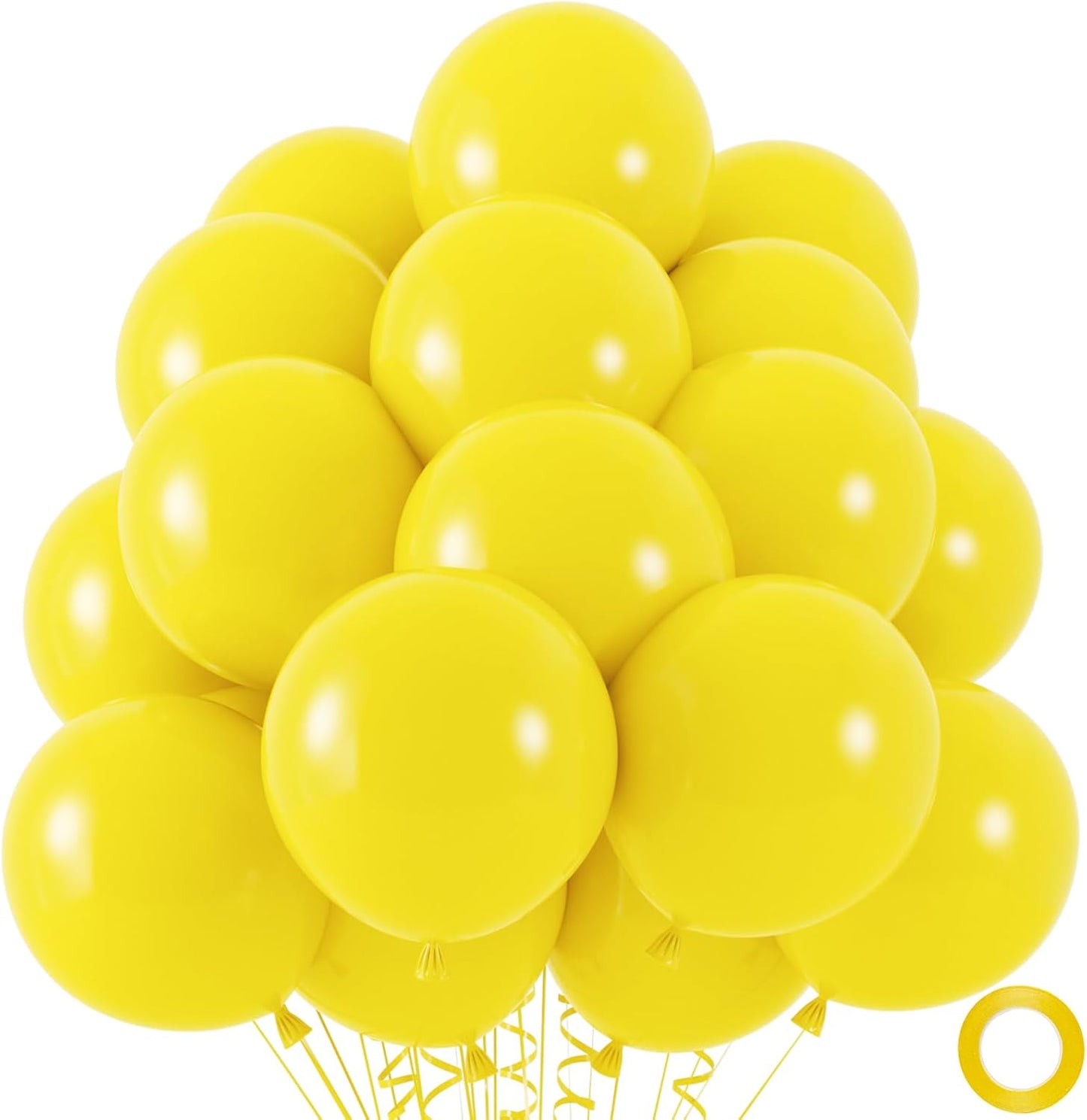 50pcs Yellow Balloons, 12inch Yellow Latex Party Balloons Helium Quality for Birthday Graduation Easter Bee Baby Shower Sunflower Party Decorations (with Ribbon & Glue)