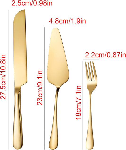 Personalized Wedding Cake Knife and Server Set, Custom Cake Cutting Set for Wedding, Gold Cake Knife Set Stainless Steel, Customized Gifts for Weddings, Engagements, Anniversaries, Birthday(Gold)