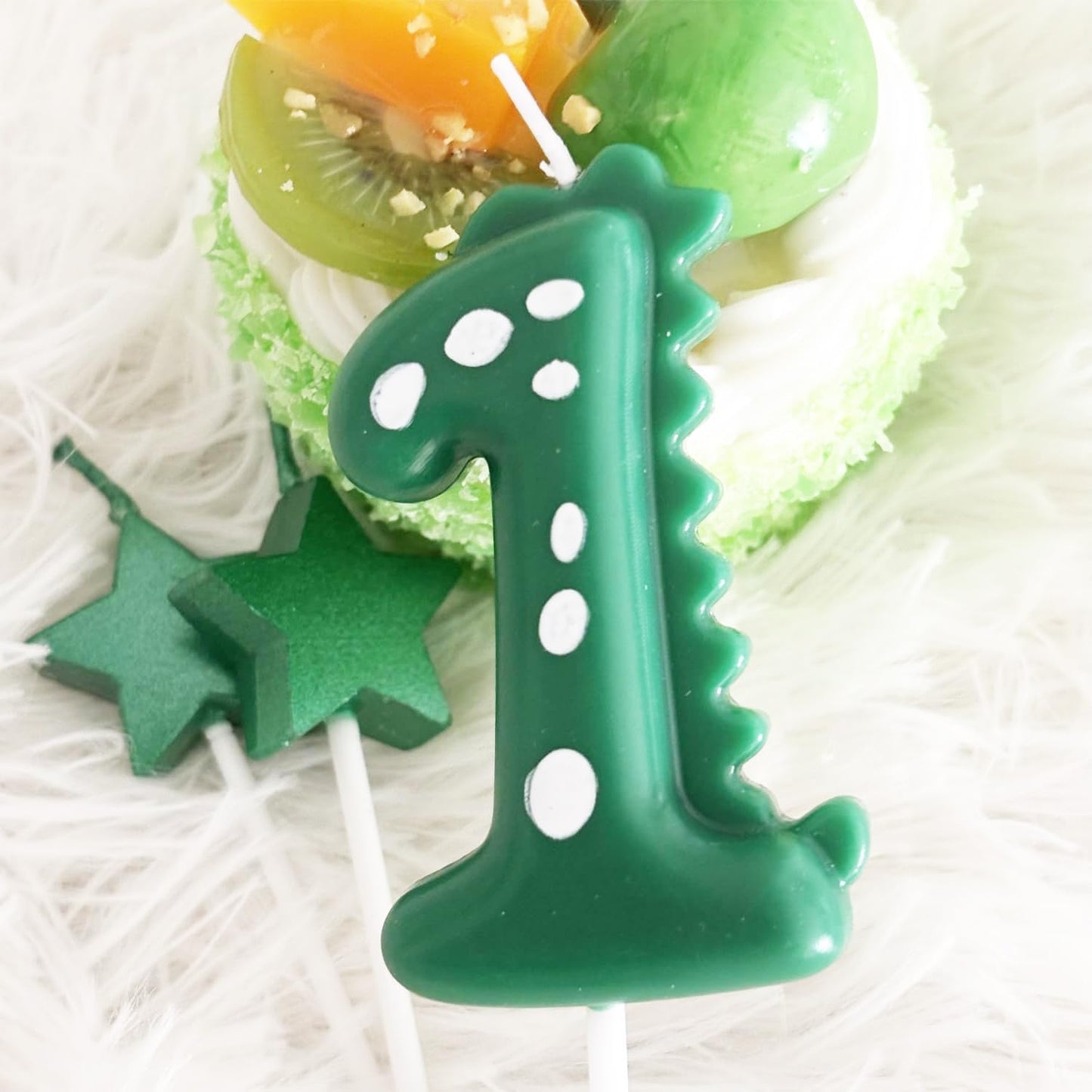 2.75 Inch Green Dinosaur Shaped 1 Number Birthday Candles and Star Birthday Candles,Suitable for Dinosaur Birthday Decorations & Themed Parties Celebration