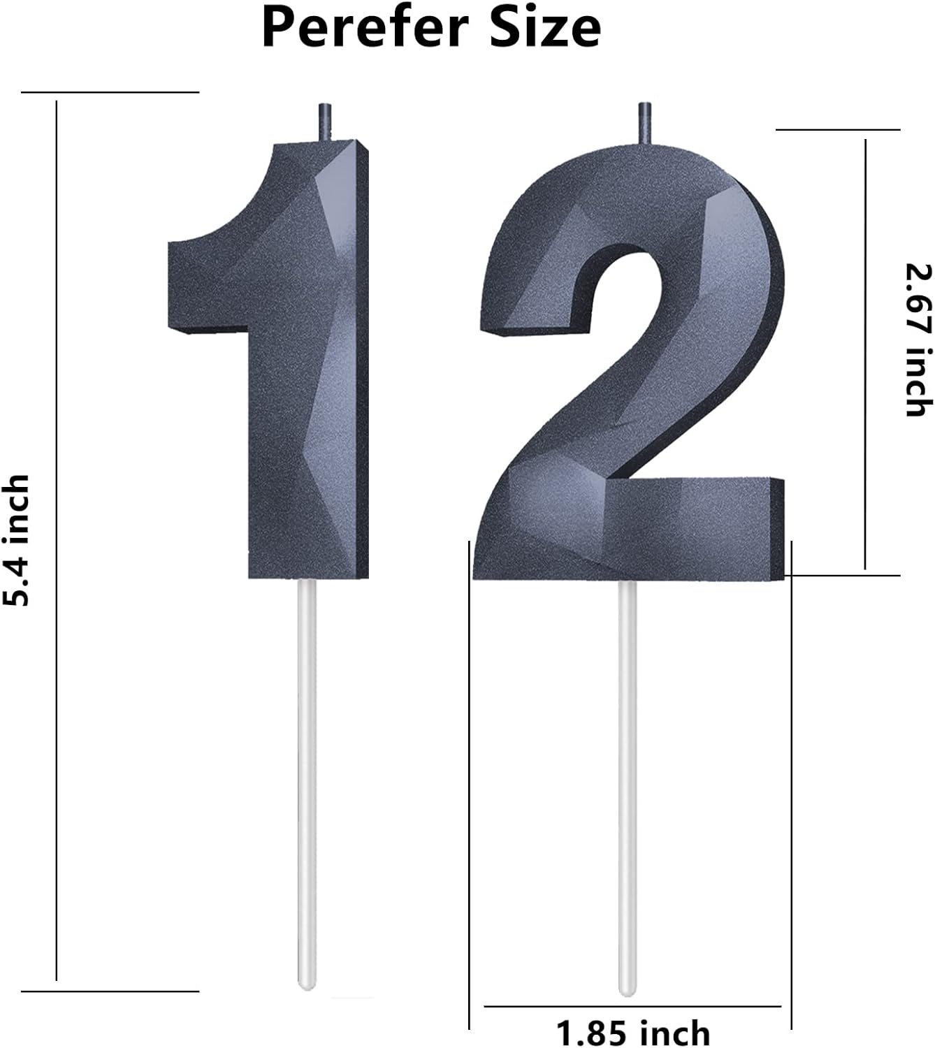 Number Birthday Candles(12 Candle Black) 3D Diamond Shape 12th Happy Birthday Cake Topper Decorations for Boy Men Birthday Wedding Anniversary Celebration Theme Party Supplies