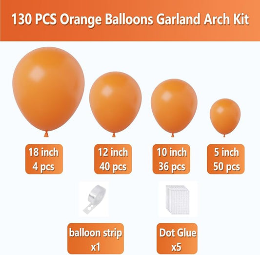 Orange Balloons Arch Kit,130pcs Light Orange Balloons,18 12 10 5 Inch Pastel Orange Latex Balloons Garland for Birthday Graduation Baby Shower Halloween Christmas Wedding Party Decorations