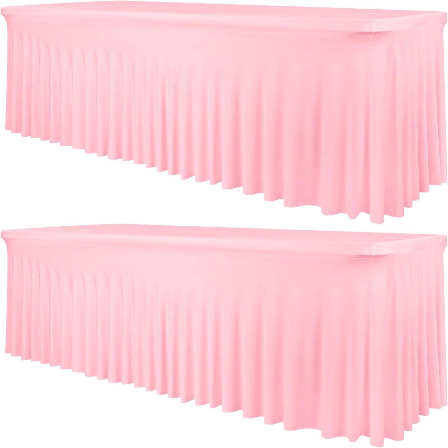 2 Packs Pink Stretch Table Skirts for 8 Foot Rectangle Table, Washable Spandex Stretch Tablecloths with Skirt, Wrinkle Resistant Fitted Tablecover for Wedding Party Banquet