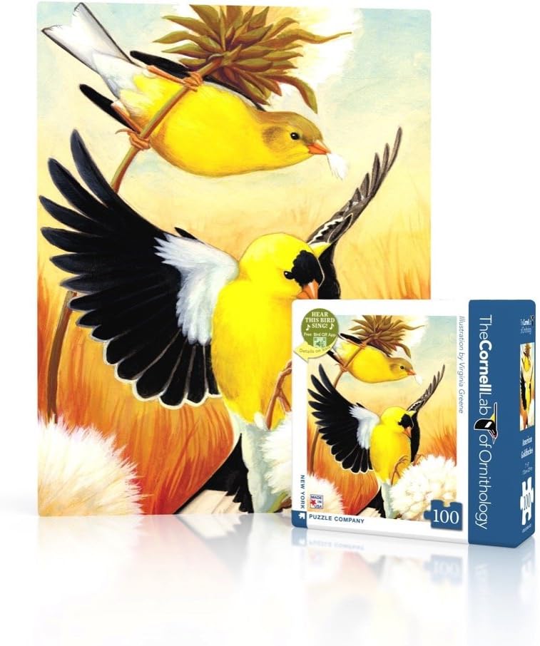 New York Puzzle Company - Cornell Lab American Goldfinch Mini - 100 Piece Jigsaw Puzzle for Family Game Nights by Virginia Greene