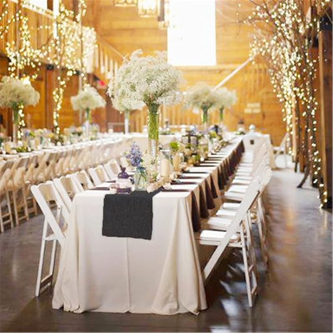 B-COOL Black Burlap Table Runners 2 Packs Halloween Table Runner Burlap Fabric for Wedding Party Holiday Dining Table Centerpiece Decor 13x108 Inch