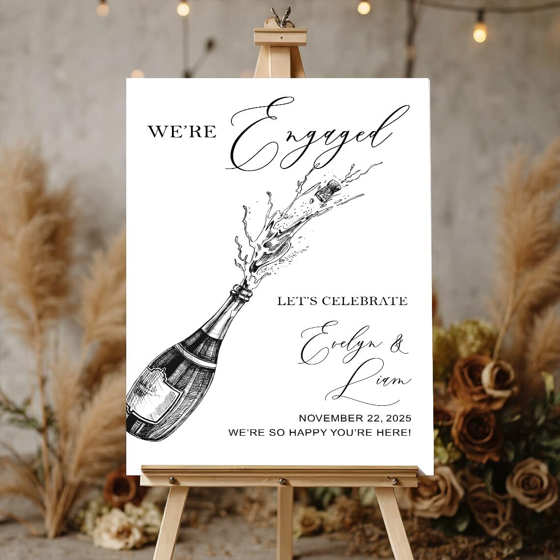 Elegant Engagement Welcome Sign, Champagne Engagement Party Welcome Sign, We're Engaged Decorations, Engaged Signs, Personalized Engagement Party Signs