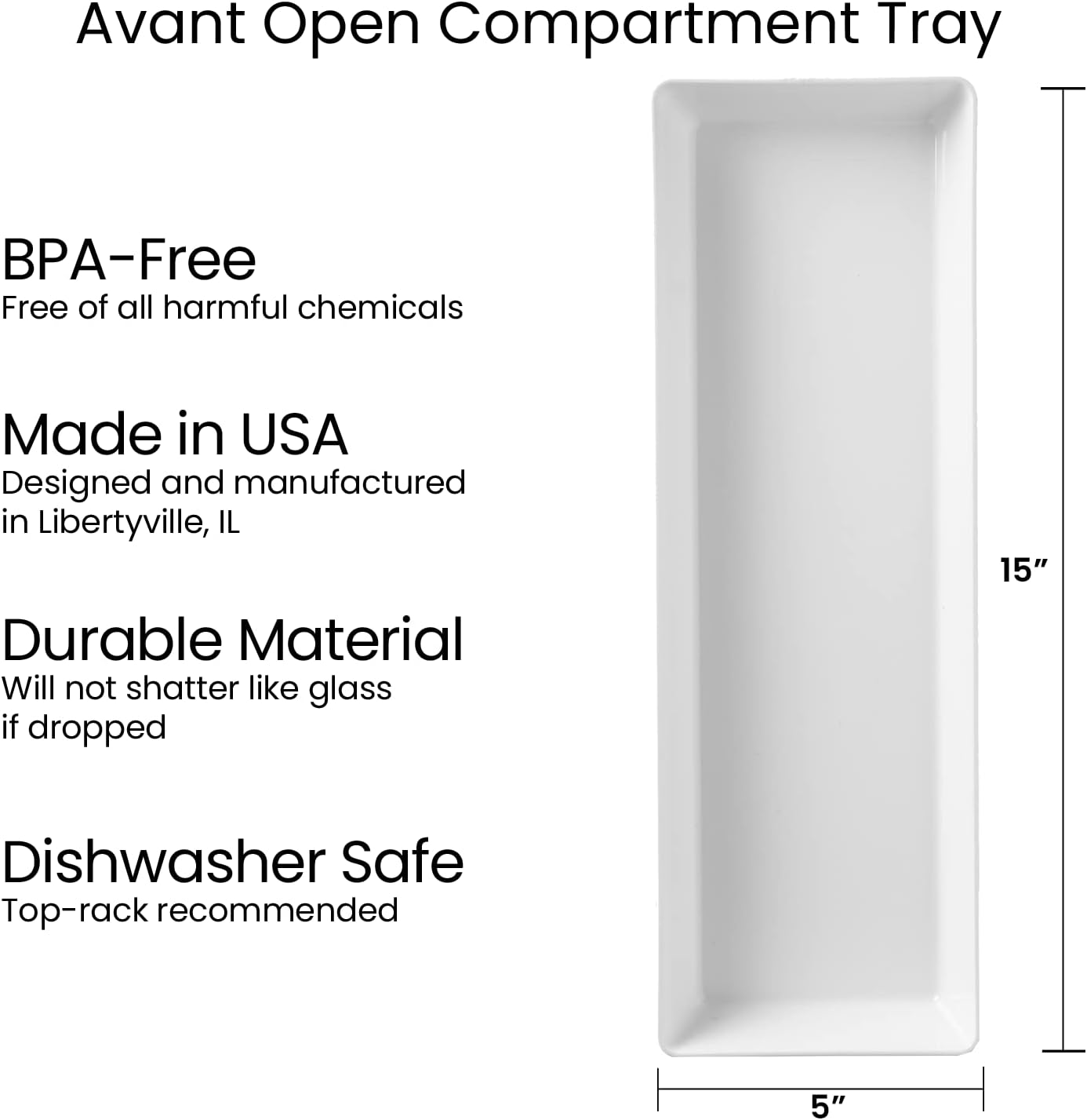 US Acrylic Avant White Plastic Serving Trays (Set of 4) 15” x 5” | Narrow Reusable Rectangular Party Platters | Serve Appetizers, Fruit, Veggies, & Desserts | BPA-Free & Made in USA (Pack of 2)