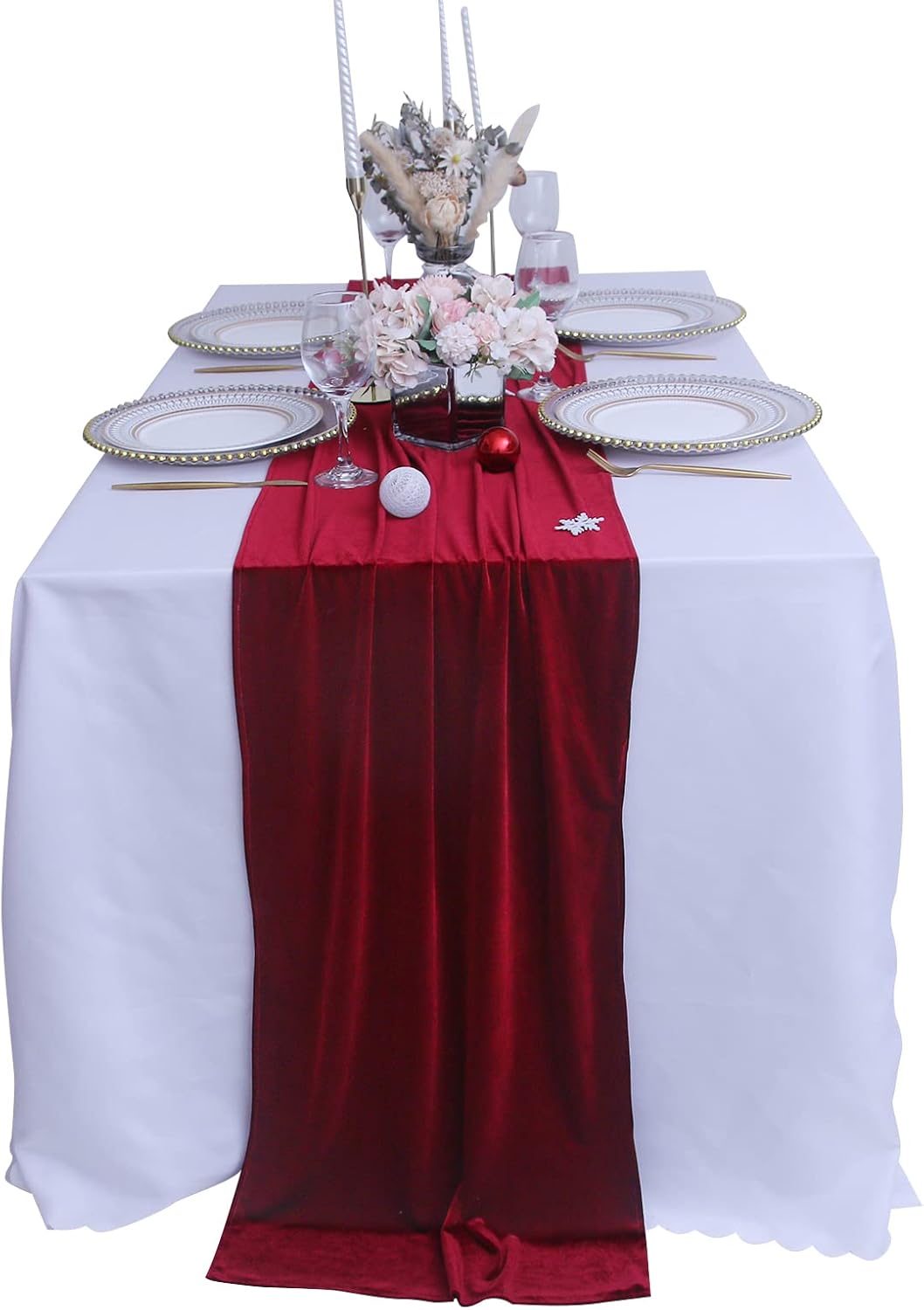 Velvet Table Runner ,Soft Luxurious Fall Table Runners 120 Inches Long,for Wedding Bridal Shower Thanksgiving Christmas Decoration,20*120 Inches, Burgundy