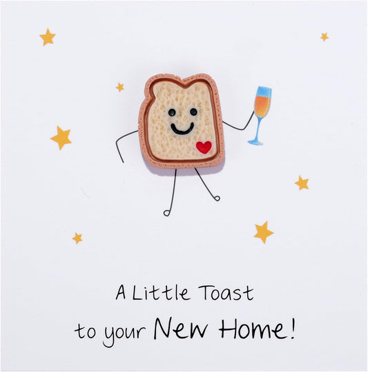 Ralukiia New Home Token Gift with Card, Cute Smiley Toast Keepsake, Funny Housewarming Gift for Women Friends or Family, Fresh Start Moving Away Gifts, New Apartment Warming Gifts Ideas