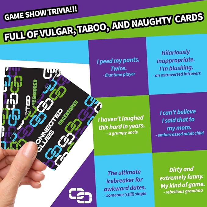 Connected Clues Uncensored - A Party Game for Clever Friends | Phrase Guessing Fun Based on The Popular Before and After Game Show Category | Play Standalone or Mix with Base Game