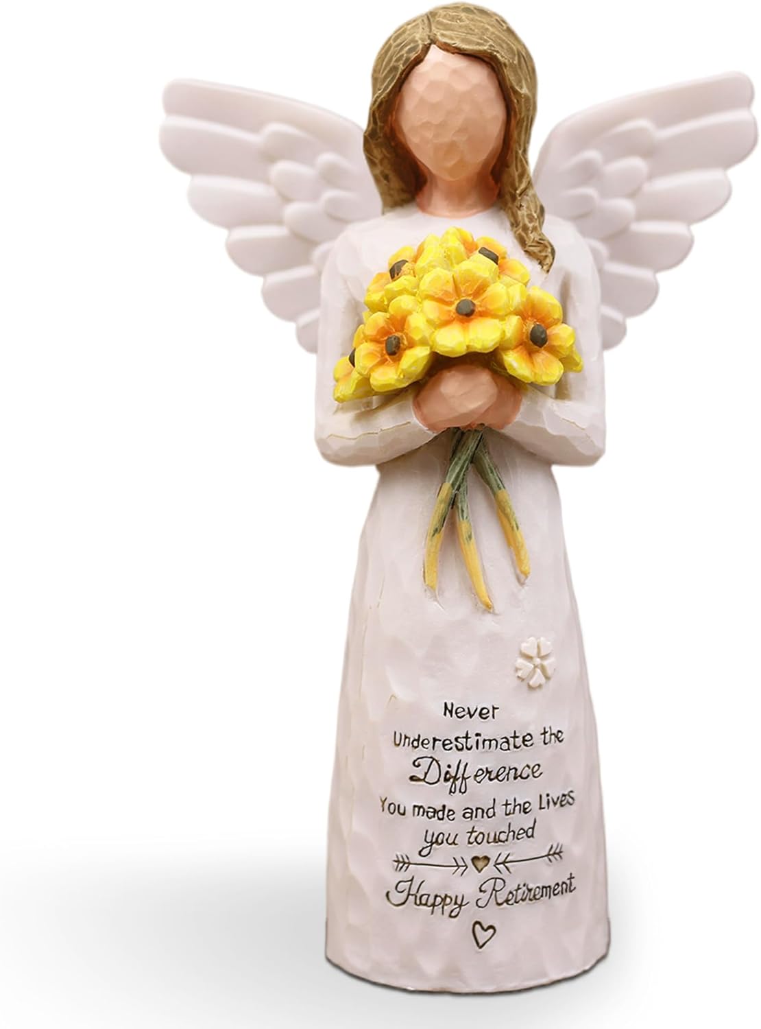 AUKEST Retirement Gift for Woman - Retirement Party Decorations, Sunflower Gifts for Women, Retired Gifts for Women, Goodbye Gift for Coworkers, 5.1" Angel Figurines (Yellow)