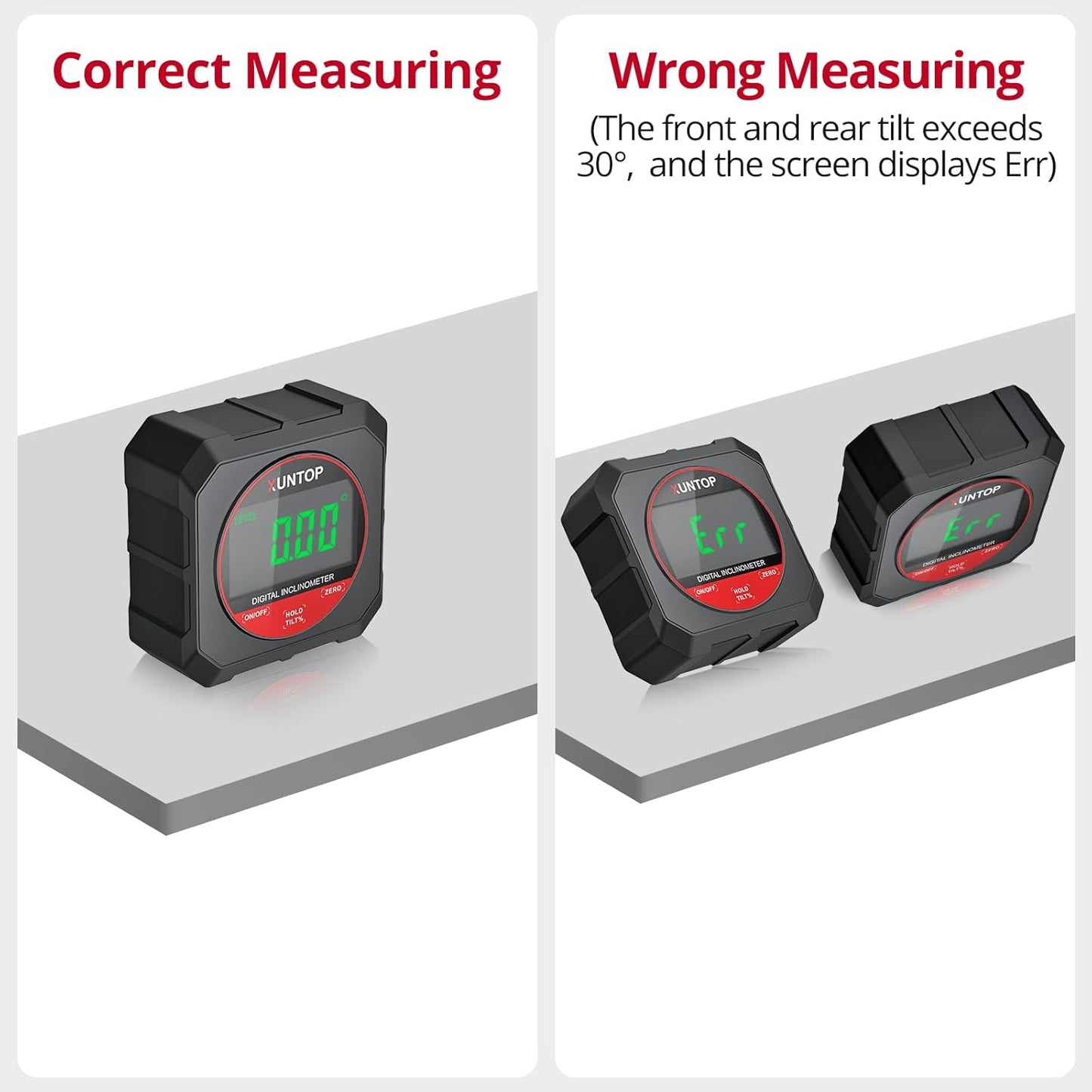 4x90°Digital Angle Finder Strong Magnetic Bottom Digital Angle Gauge±0.2° Accuracy Angle Measuring Tool with LCD Display for Hanging Decorations Woodworking Construction and Table Saw