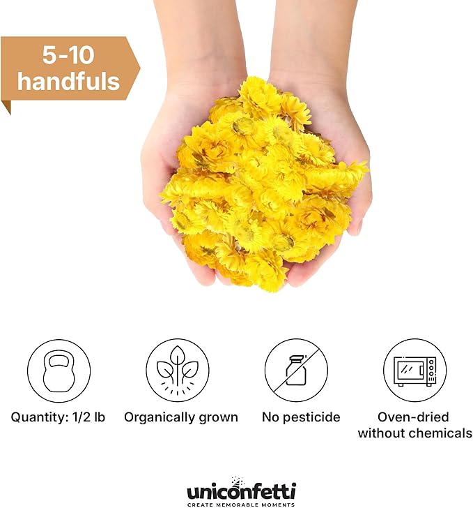 Dried Flower Yellow Straw Daisy Biodegradable Confetti - Flower Petals for Weddings, Flower Girl Toss, Wedding Send Off Ideas, Party Table Decoration | Boxed - 8oz (0.5lbs)