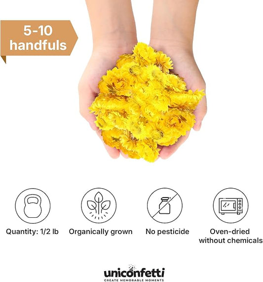 Dried Flower Yellow Straw Daisy Biodegradable Confetti - Flower Petals for Weddings, Flower Girl Toss, Wedding Send Off Ideas, Party Table Decoration | Boxed - 8oz (0.5lbs)