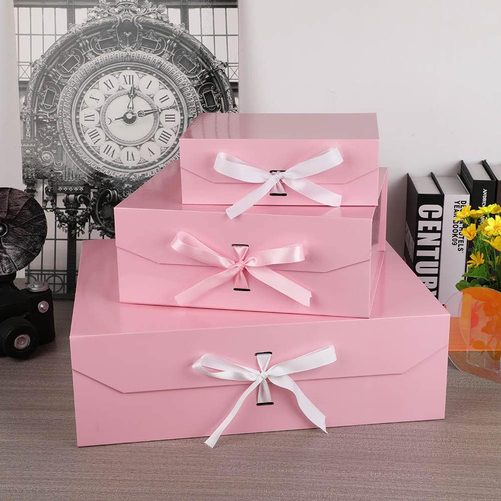 Pink Decorative Groomsman Box - Rectangle Collapsible Gift Boxes for Shirt (Pink), 10x7.3x3.5 Inches, Empty with Lid Magnetic Closure