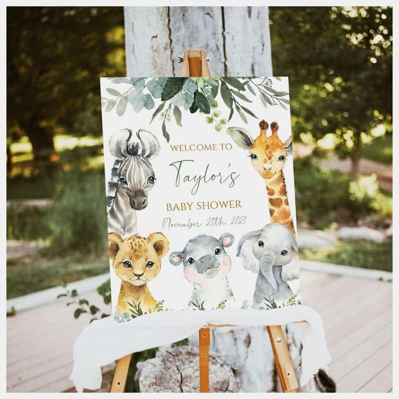 Safari Baby Shower Welcome Sign, Rustic Animal Welcome Sign, Sage Green Plastic Event Decoration Sign, 4mm Thick