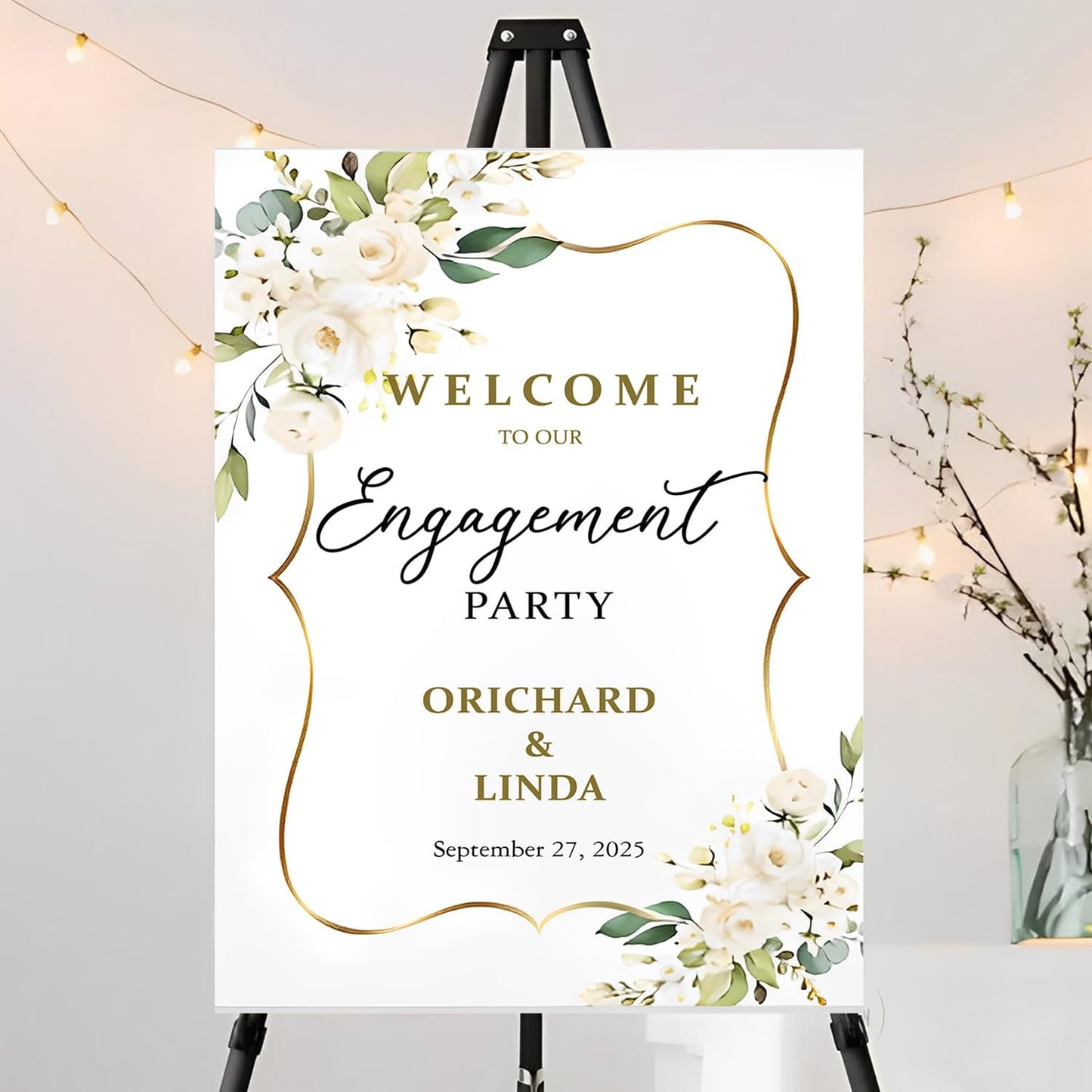 We're Engaged Sign, Greenery Engagement Signs For A Party, Engagement Party Gifts For Couples, Classy Engagement Decorations, Engagement Party Decorations