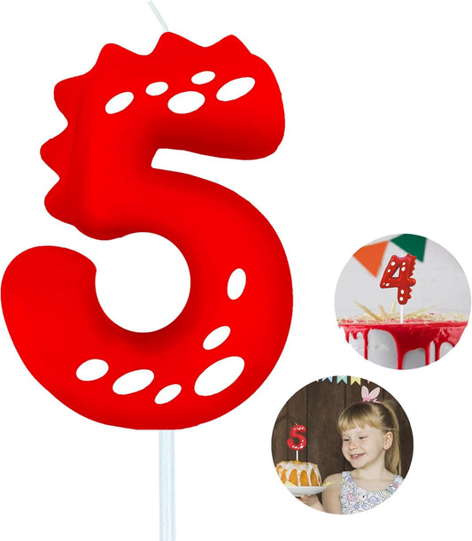 Number Birthday Candles(5 Candle Red) Dinosaur Shape Number Happy Birthday Cake Candles for Dinosaur Birthday Party Decoration Reunions Theme Party