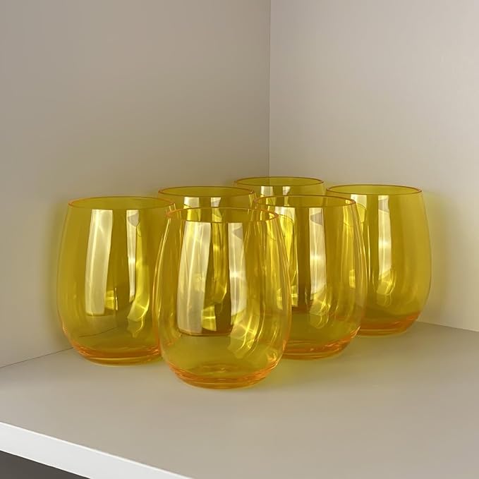 Set of 6 Acrylic Wine Glasses, 20-ounce Plastic Tumbler for Party Use,BPA Free,Dishwasher Safe (Yellow)